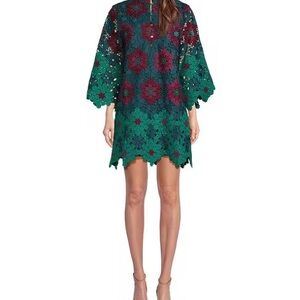 Floral Lace Dress in Green and Maroon